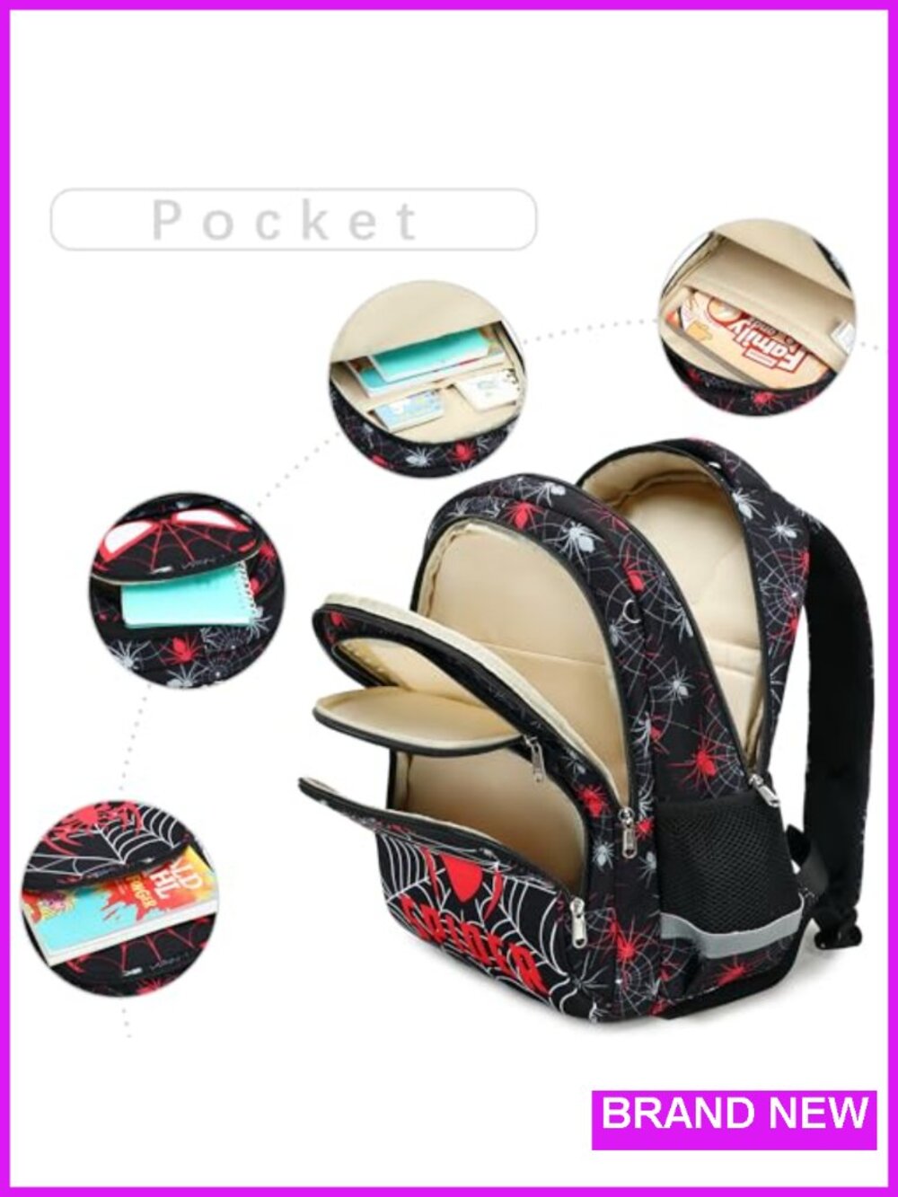 Kids Spider Backpack for Boys Girls School - Picture 3 of 5